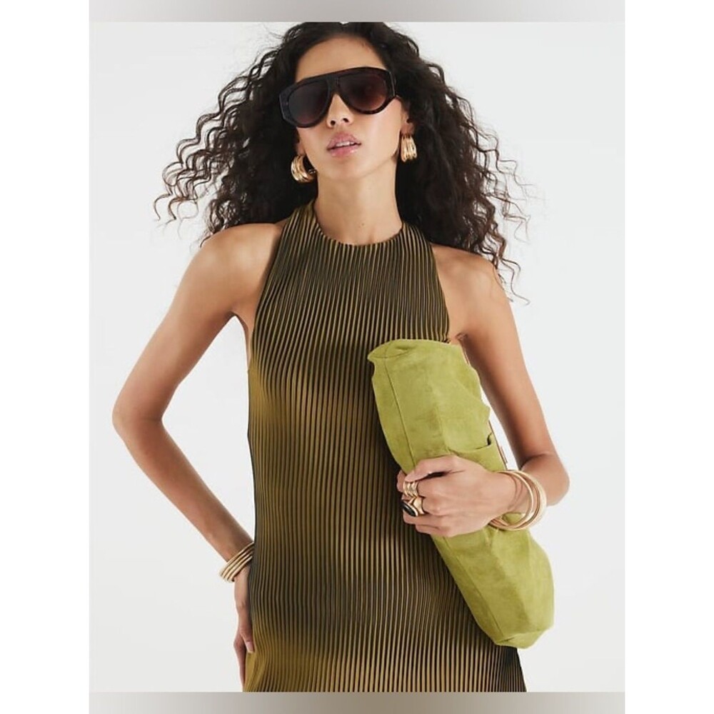 River Island Olive Green Plisse Open Back Halter Top Size Large